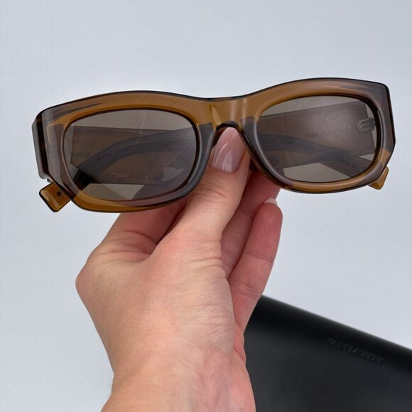 Saint Laurent SL713 003 BRAND NEW Sunglasses Transparent Brown Rectangle Unisex - Picture 2 of 10